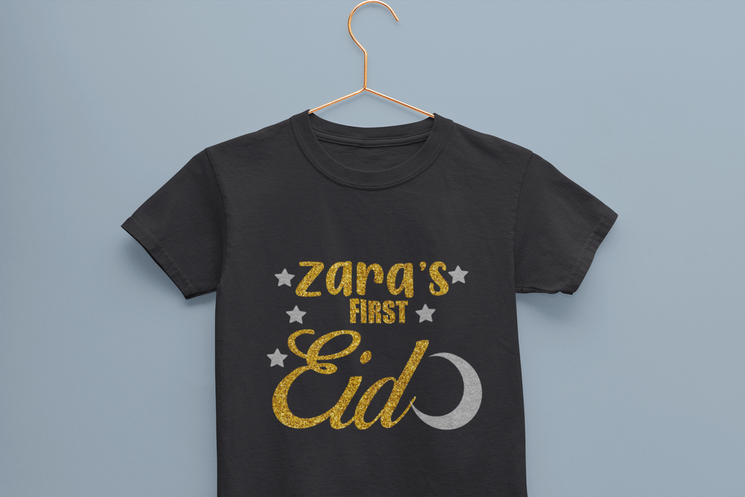 1st Eid Custom Name Half Sleeves T-Shirt For Girls -KidsFashionVilla