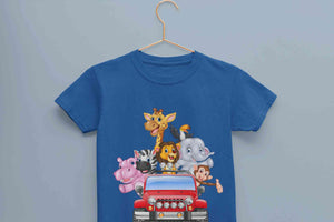 Jungle Jeep Cartoon Half Sleeves T-Shirt For Girls -KidsFashionVilla
