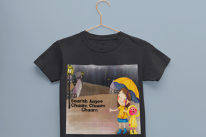 Barish Aayi Cham Cham Poem Half Sleeves T-Shirt For Girls -KidsFashionVilla