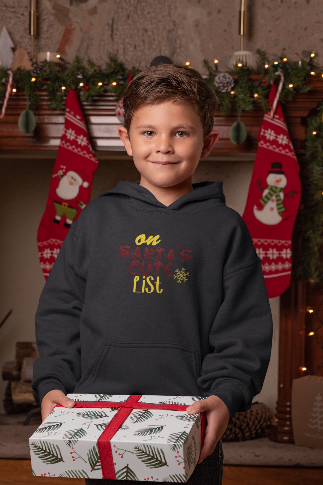 On Santas Cute List Christmas Boy Hoodies-KidsFashionVilla