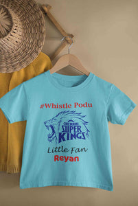 Custom Name IPL CSK Chennai Super Kings Whistle Podu Half Sleeves T-Shirt for Boy-KidsFashionVilla