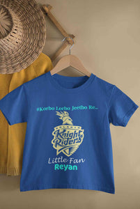 Custom Name IPL KKR Kolkata Knight Riders Korbo Lorbo Jeetbo Re Boy Half Sleeves T-Shirt for Boy-KidsFashionVilla