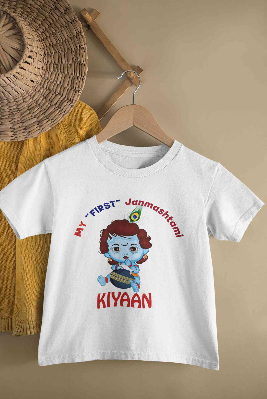 Custom Name First Janmashtami Half Sleeves T-Shirt for Boy-KidsFashionVilla