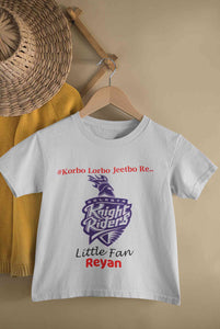 Custom Name IPL KKR Kolkata Knight Riders Korbo Lorbo Jeetbo Re Boy Half Sleeves T-Shirt for Boy-KidsFashionVilla