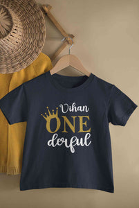 Custom Name First Birthday Half Sleeves T-Shirt for Boy-KidsFashionVilla