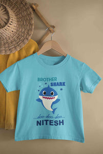 Custom Name Brother Shark Doo Doo Doo Rakhi Half Sleeves T-Shirt for Boy-KidsFashionVilla
