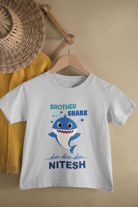 Custom Name Brother Shark Doo Doo Doo Rakhi Half Sleeves T-Shirt for Boy-KidsFashionVilla