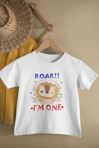 Roar I Am One First Birthday Half Sleeves T-Shirt for Boy-KidsFashionVilla