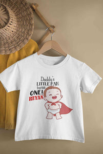 Custom Name Daddys Little Man Turns One First Birthday Half Sleeves T-Shirt for Boy-KidsFashionVilla