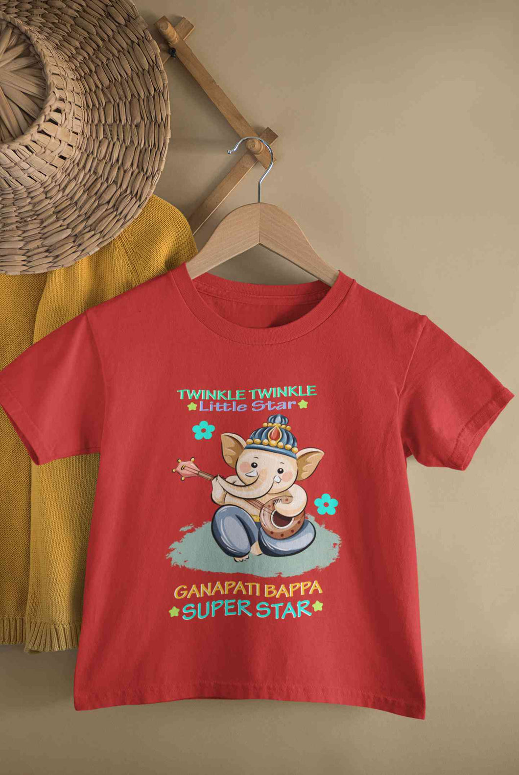 Twinkle Twinkle Little Star Ganpati Bappa Superstar Ganesh Chaturthi Half Sleeves T-Shirt for Boy-KidsFashionVilla