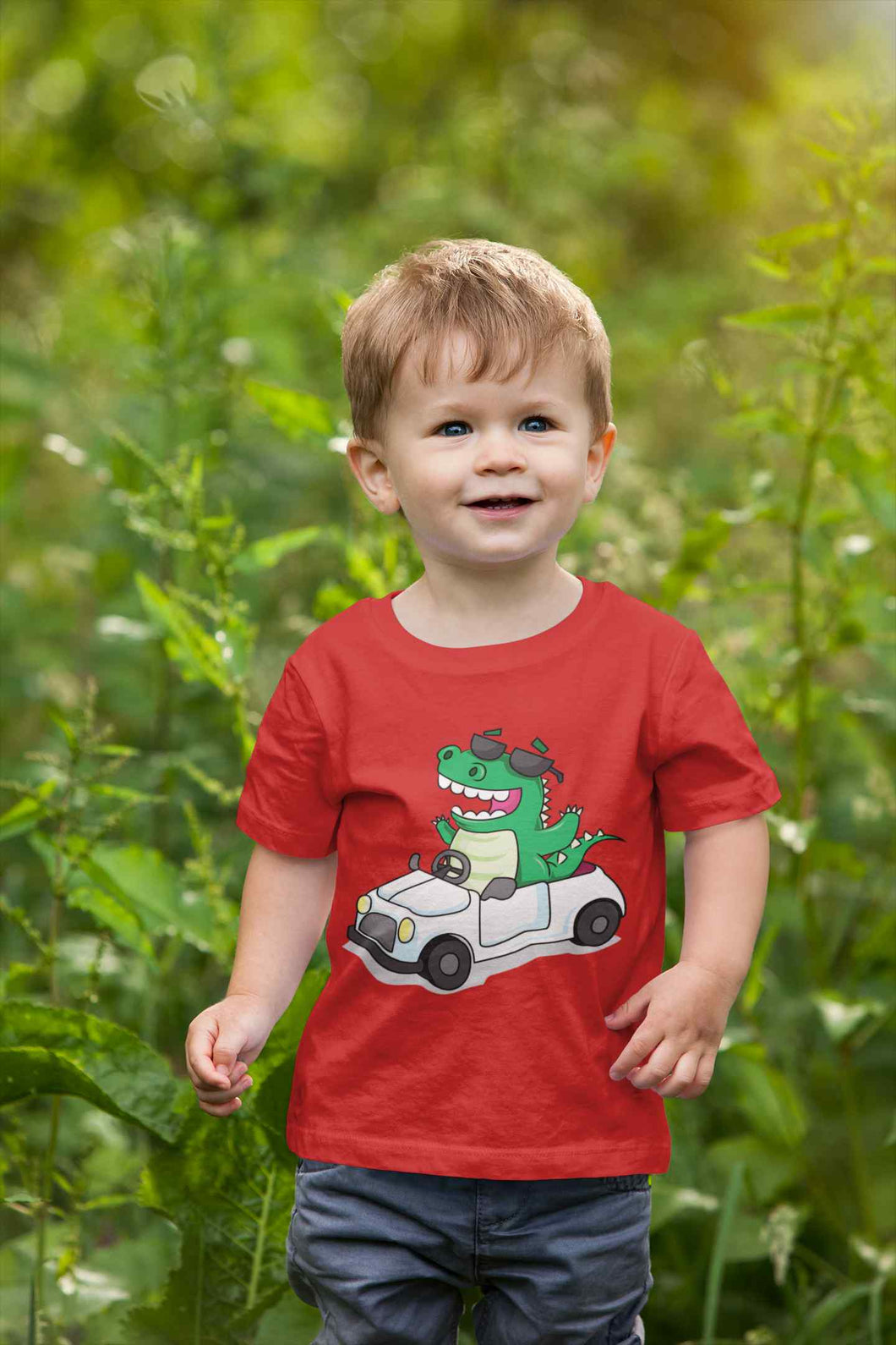 Dino Car Cartoon Half Sleeves T-Shirt for Boy-KidsFashionVilla