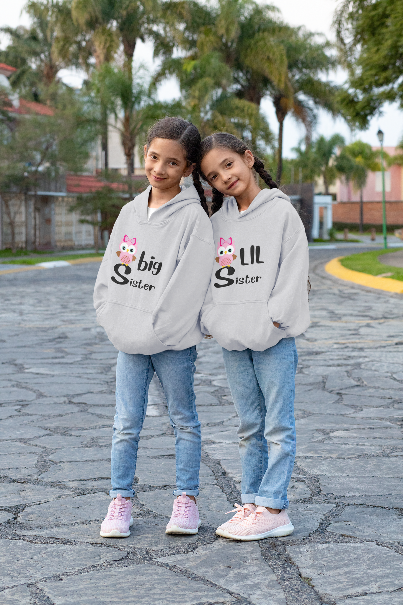 Owl Big Sister Lil Sister Sister Kids Matching Hoodies