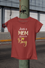 Load image into Gallery viewer, Just A Boy Who Loves His Mom Mother And Son Red Matching T-Shirt- KidsFashionVilla
