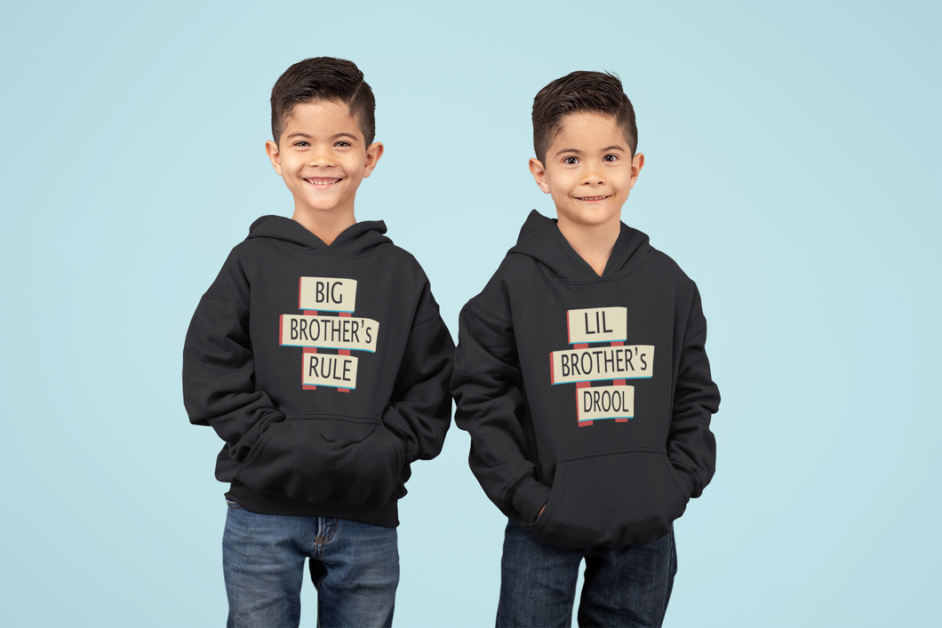 Big Brothers Rule Lil Brothers Rule Kids Matching Hoodies -KidsFashionVilla