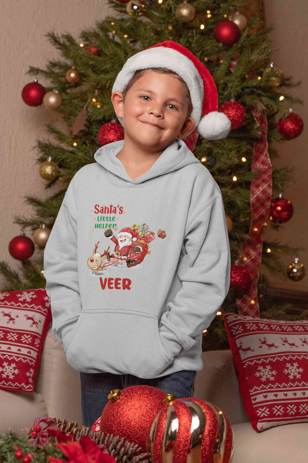 Customized Name Santas Little Helper Christmas Boy Hoodies-KidsFashionVilla