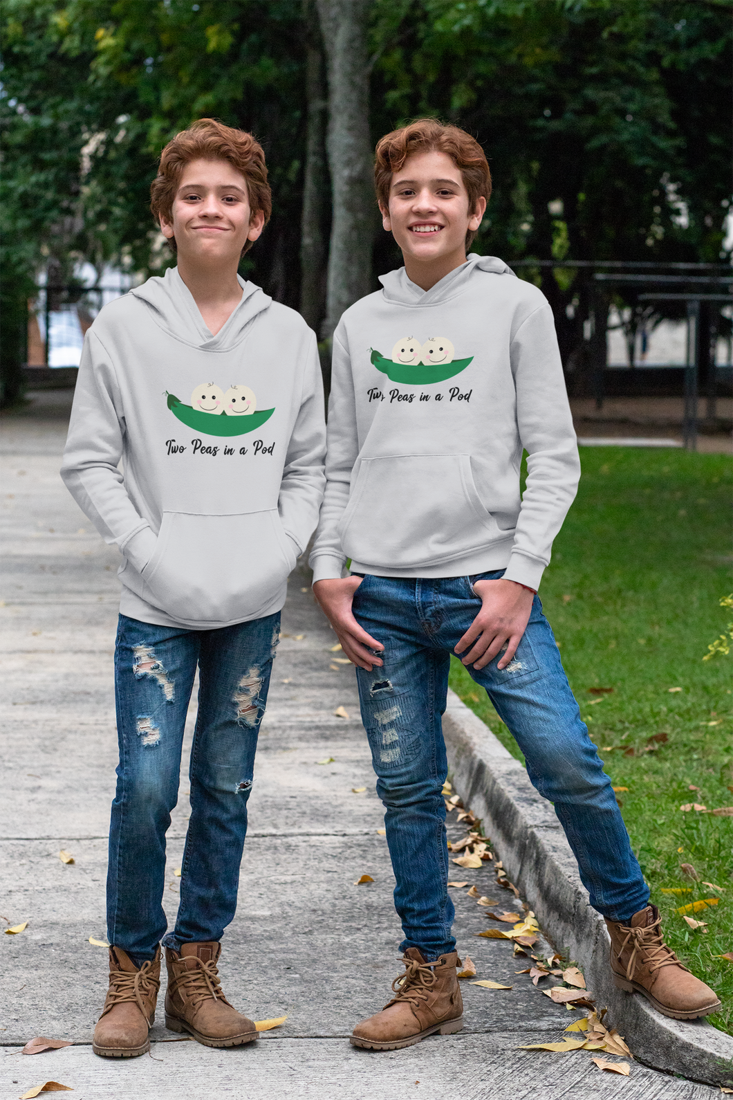 Two Peas In A Pod Twin Brother Kids Matching Hoodies -KidsFashionVilla