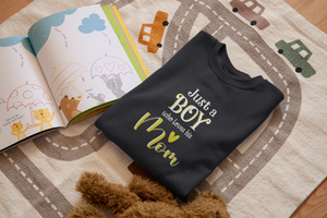 Just A Boy Who Loves His Mom Mother And Son Black Matching T-Shirt- KidsFashionVilla