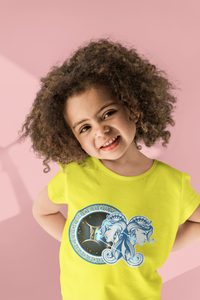 Gemini Zodiac Sign Half Sleeves T-Shirt For Girls -KidsFashionVilla