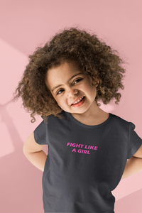 Fight Like A Girl Minimals Half Sleeves T-Shirt For Girls -KidsFashionVilla