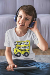 Panda Yellow Bus Cartoon Half Sleeves T-Shirt for Boy-KidsFashionVilla