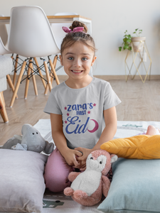 1st Eid Custom Name Half Sleeves T-Shirt For Girls -KidsFashionVilla