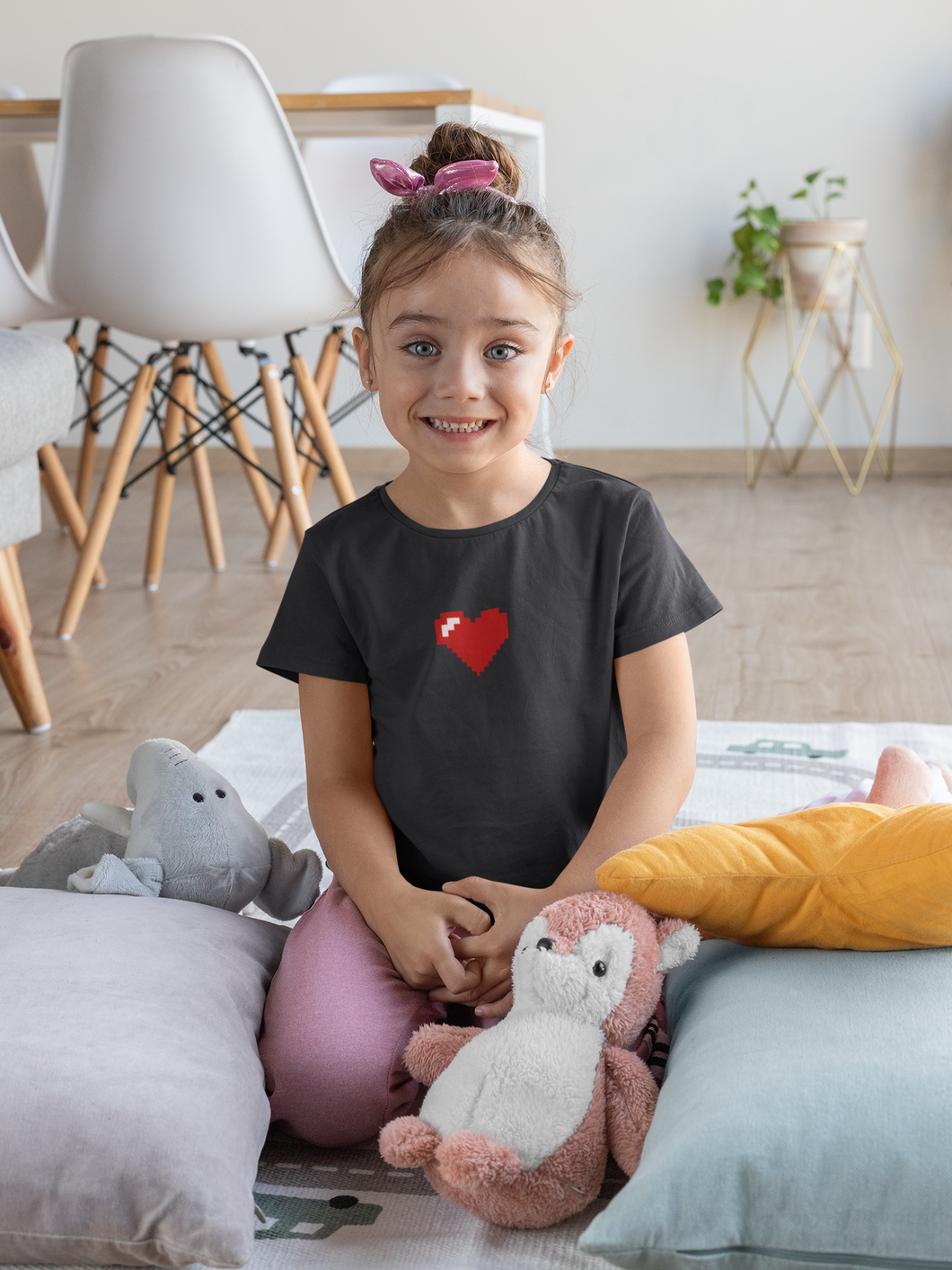 8 Bit Heart Minimals Half Sleeves T-Shirt For Girls -KidsFashionVilla