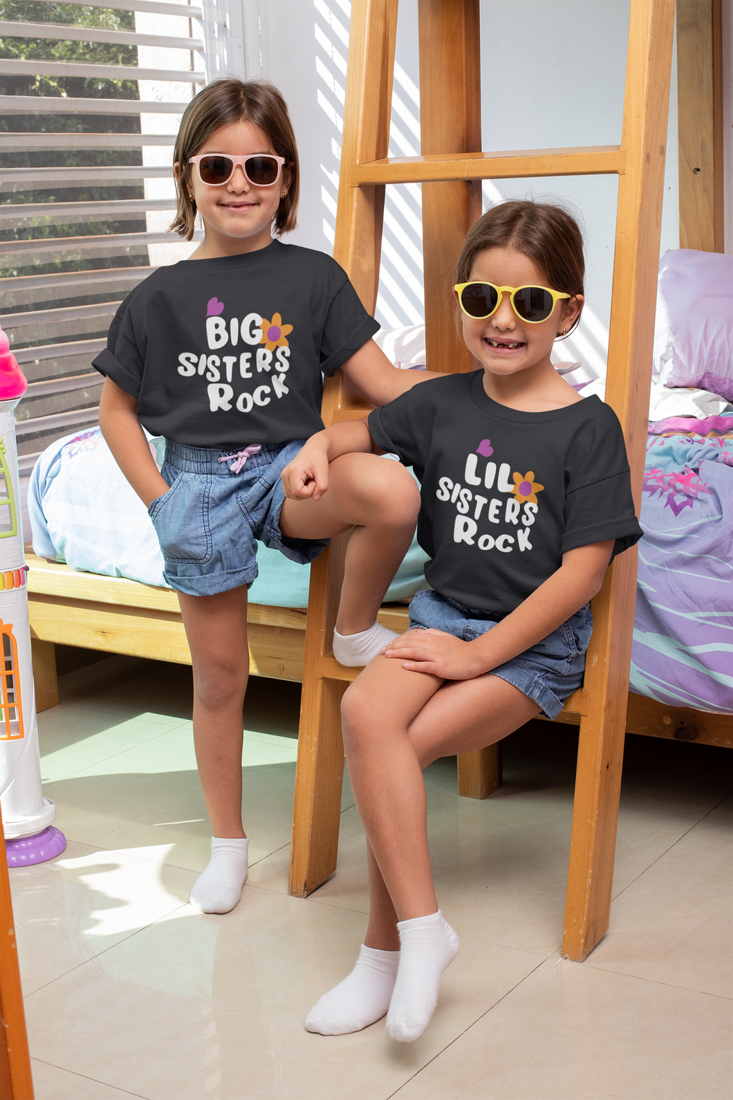 Sisters Rock Matching Sister-Sister Kids Half Sleeves T-Shirts -KidsFashionVilla