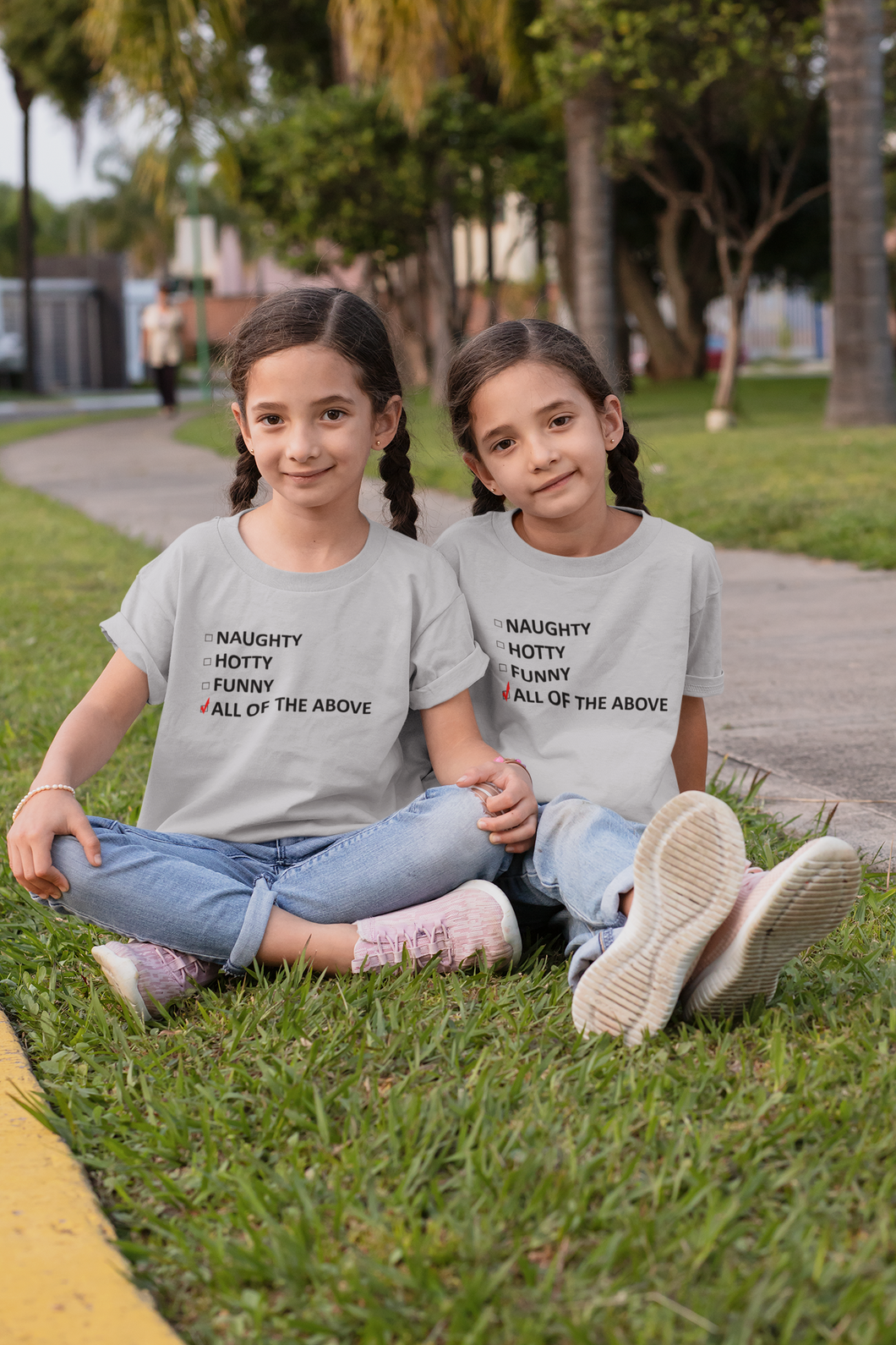 Naughty And Nice Matching Sister-Sister Kids Half Sleeves T-Shirts -KidsFashionVilla