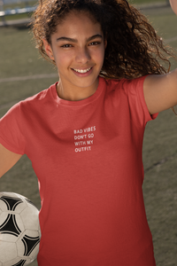 Bad Vibes Minimals Half Sleeves T-Shirt For Girls -KidsFashionVilla