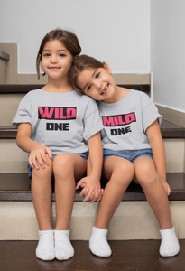 Wild One And Mild One Matching Sister-Sister Kids Half Sleeves T-Shirts -KidsFashionVilla