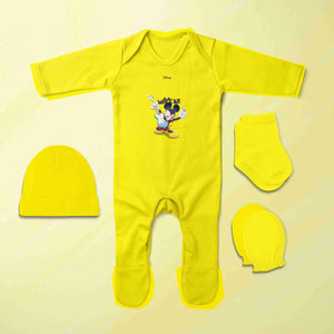 Cute Cartoons Playing Guitar Quotes Jumpsuit with Cap, Mittens and Booties Romper Set for Baby Boy - KidsFashionVilla