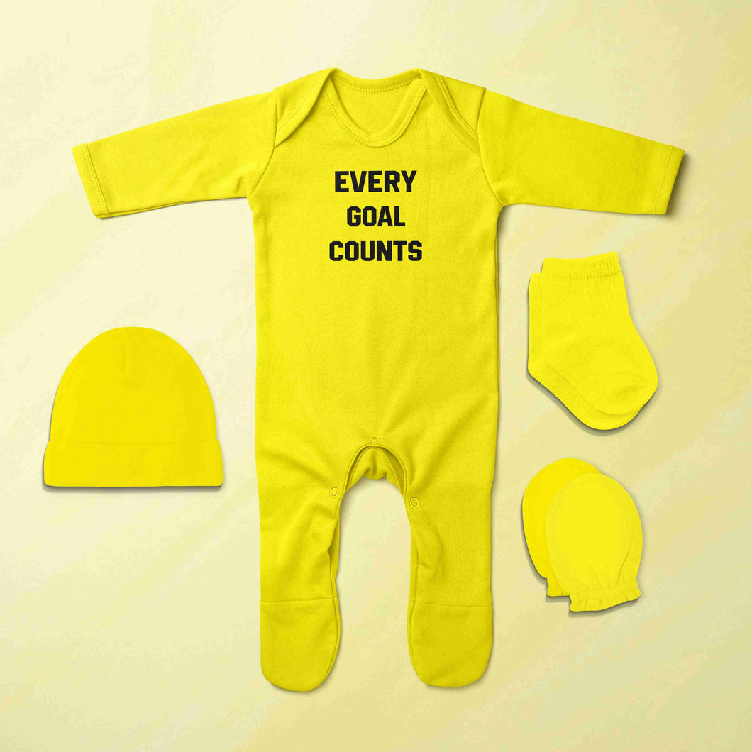 Every Goals Counts Quotes Jumpsuit with Cap, Mittens and Booties Romper Set for Baby Boy - KidsFashionVilla