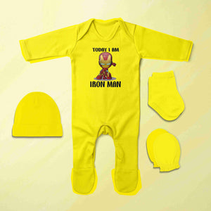 Superhero Quotes Jumpsuit with Cap, Mittens and Booties Romper Set for Baby Boy - KidsFashionVilla